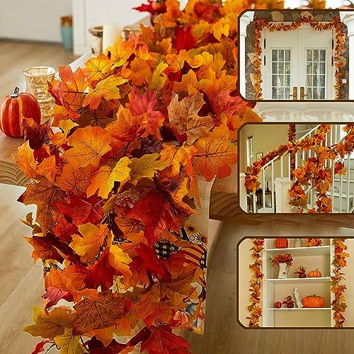 3 Pcs 【Upgrade Length】 21FT Fall Maple Leaf Garland, Anna's Whimsy Artificial Maple Garland, Hanging Vine Garland Artificial Autumn Vines for Home Wedding Fireplace Party Thanksgiving Decor