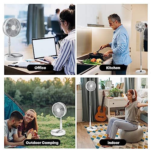 Cepignoly Portable Standing Fan with Remote, 8" Foldable Desk Fan, 7200mAh Quiet Fan Table Fan, USB Floor Fan, 4 Speeds Timer Telescopic Pedestal Fan for Home Bedroom Office Outdoor Travel Camping