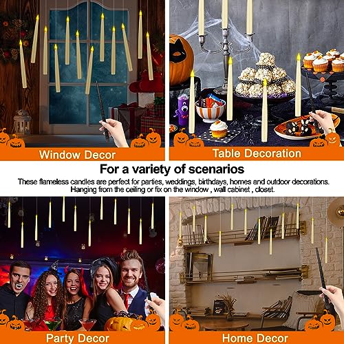 Halloween Decorations,12Pack Floating Candles with Magic Wand Remote,Flameless Taper Candles Flickering Warm Light LED Floating Candles Hanging For Harry Potter Christmas Birthday Party Home Decor