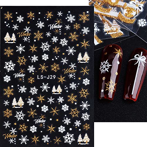 8 Sheets Christmas Nail Art Stickers Decals Self-Adhesive Pegatinas Uñas Holiday Gold Snowman Snowflake Xmas Winter Nail Supplies Nail Art Design Decoration Accessories