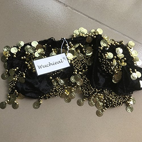 Wuchieal Women's Sweet Bellydance Hip Scarf with Gold Coins Skirts Wrap Noisy Black