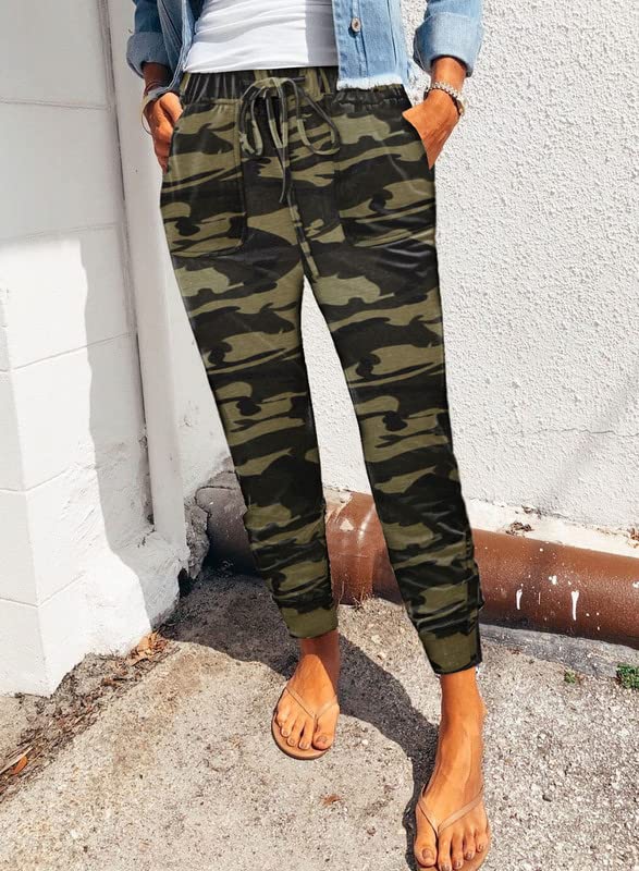 Dokotoo Womens Ladies Casual Front Pockets Camo Camoflauge Drawstring Tie Elastic Waist Cotton Comfy Cargo Jogging Pants Jogger Pants Sweatpants Sports Trousers M