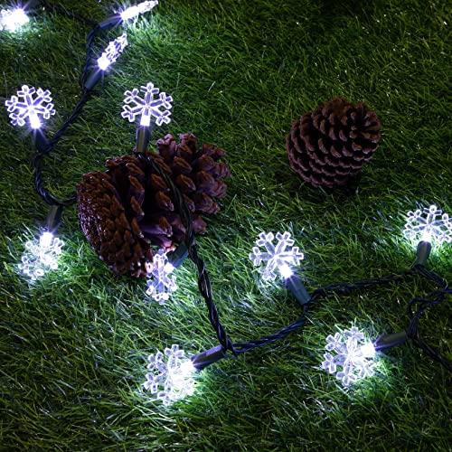 LAMPHOME 12.8ft 50 LED Snowflake String Light for Christmas,Party,Home,Patio Lawn,Garden，Cool White