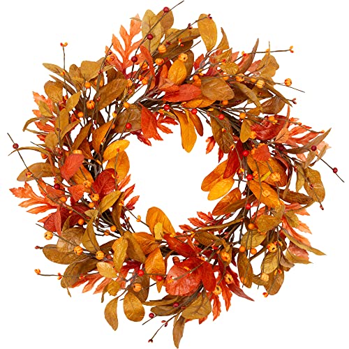 VGIA 18 Inch Fall Wreath for Front Door Autumn Wreath Artificial Fall Leaves Wreath Door Wreath with Fall Foliages Outdoor Wreath with Fall Plants and Berries for Fall Decorations