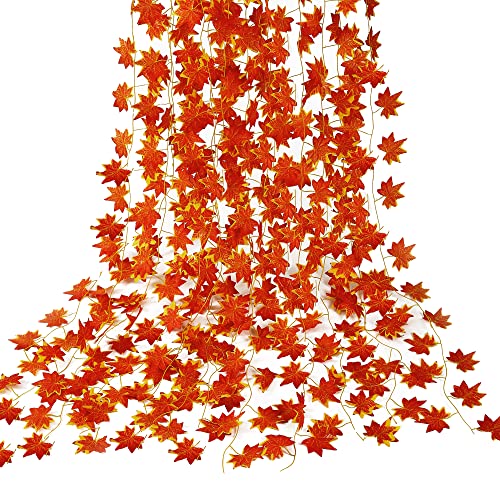 Sggvecsy 12 Pack 92Ft Fall Leaf Garland Artificial Maple Leaves Garland Silk Autumn Hanging Vines Red Ivy Garland for Thanksgiving Home Wedding Party Garden Fireplace Christmas Decor