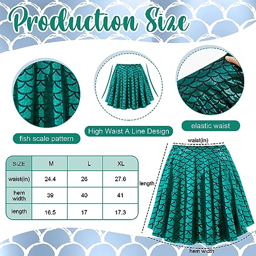 Newcotte 4 Pcs Mermaid Costume for Women Purple Sequin Mermaid Crop Tops Mermaid Skirts Mermaid Shell Necklace and Bracelet (Medium)