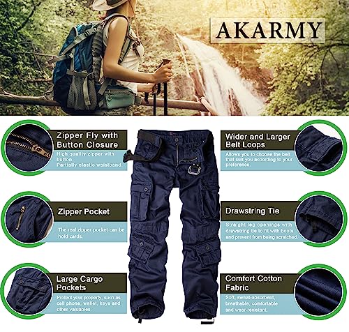 AKARMY Women's Cotton Casual Work Pants Camouflage Cargo Pants Parachute Pants for Women with Pockets Royal Blue