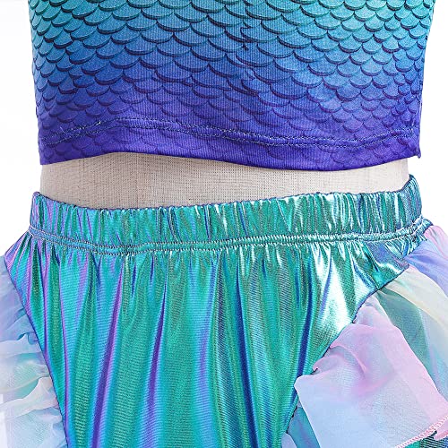 KVVFTT Little Girls Mermaid Costume Dress Outfit Princess Mermaid Birthday Party Dress Up with Accessories