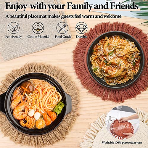 13 Inch Round Cotton Placemat Set of 4 Boho Placemats Table Mats Woven Mandala Tassels Washable Table Placemats for Kitchen Dining Weddings Home Farmhouse Decoration Heat Resistant Circle Place Mat