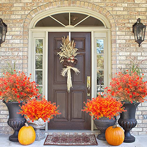 Artificial Fall Flowers, Fake Outdoor UV Resistant Autumn Plants for Home Kitchen Christmas Festival Thanksgiving Autumns Decoration(Fall Orange)