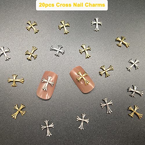 20pcs 3D Cross Nail Charms for DIY Acrylic Art Nails Decals Kits Accessories Jewelry Making Decoration.