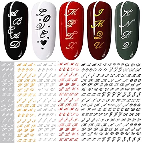 Old Letters Nail Art Stickers Decals Self-Adhesive 6 Sheets Old Alphabet Numbers Nail Stickers Decoration Accessories for Women Girls