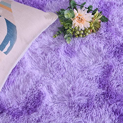 DweIke Large Fluffy Area Rugs for Bedroom Living Room, 6x9 Feet Indoor Carpets for Boys Girls Teenagers and Adults, Tie-Dyed Fuzzy Rugs, Super Soft Kids' Rugs, Nursery Decor Rugs, Purple