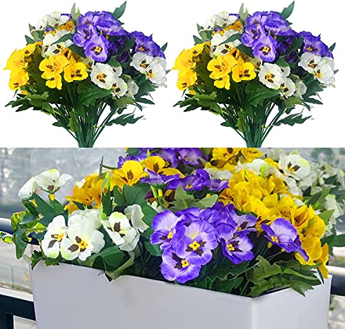 QIANYUN Fake Flowers Pansy Small Wild Flower Daisy 6 Bundles Faux Plastic Purple Flowers for Home Wedding Kitchen Garden Table Centerpieces Indoor Outdoor Decor (Mixed Color)