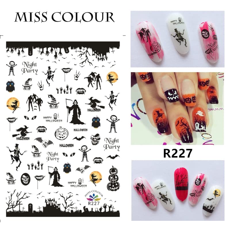 8 Sheets Halloween Nail Art Stickers Decals Self-Adhesive Pegatinas Uñas Cute Scream Horror Skull Spider Web Witch Nail Supplies Nail Art Design Decoration Accessories