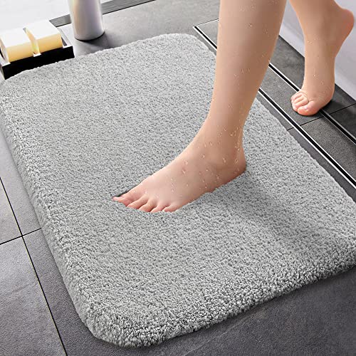 Bathroom Rugs Non-Slip Bath Mat Ultra Soft Absorbent Microfibers Bath Rugs Super Thick Plush Machine Washable Bath Mats Carpet for Bathroom Tub Shower Floor (20"x32"，Light Grey)