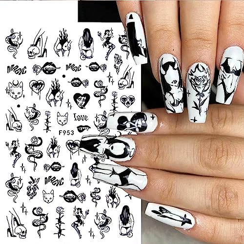 8 Sheets Halloween Nails Art Stickers Decals,Horror Skull Zombie Blood Rose Ghost Eyes Nail Sticker,Day of The Dead Nails Decals,3D Self-Adhesive Design for Women Manicure Decorations Supplies