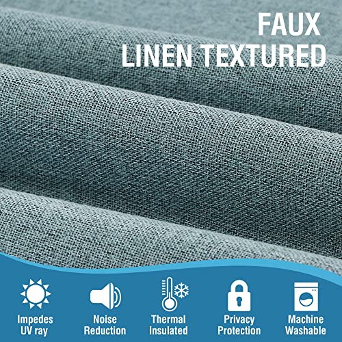 H.VERSAILTEX 100% Blackout Faux Linen Curtains for Bedroom 84 inch Full Light Blocking Drapes with Double Face Linen Back Tab Loop Pocket Textured Burlap Curtains for Living Room 2 Panels, Stone Blue