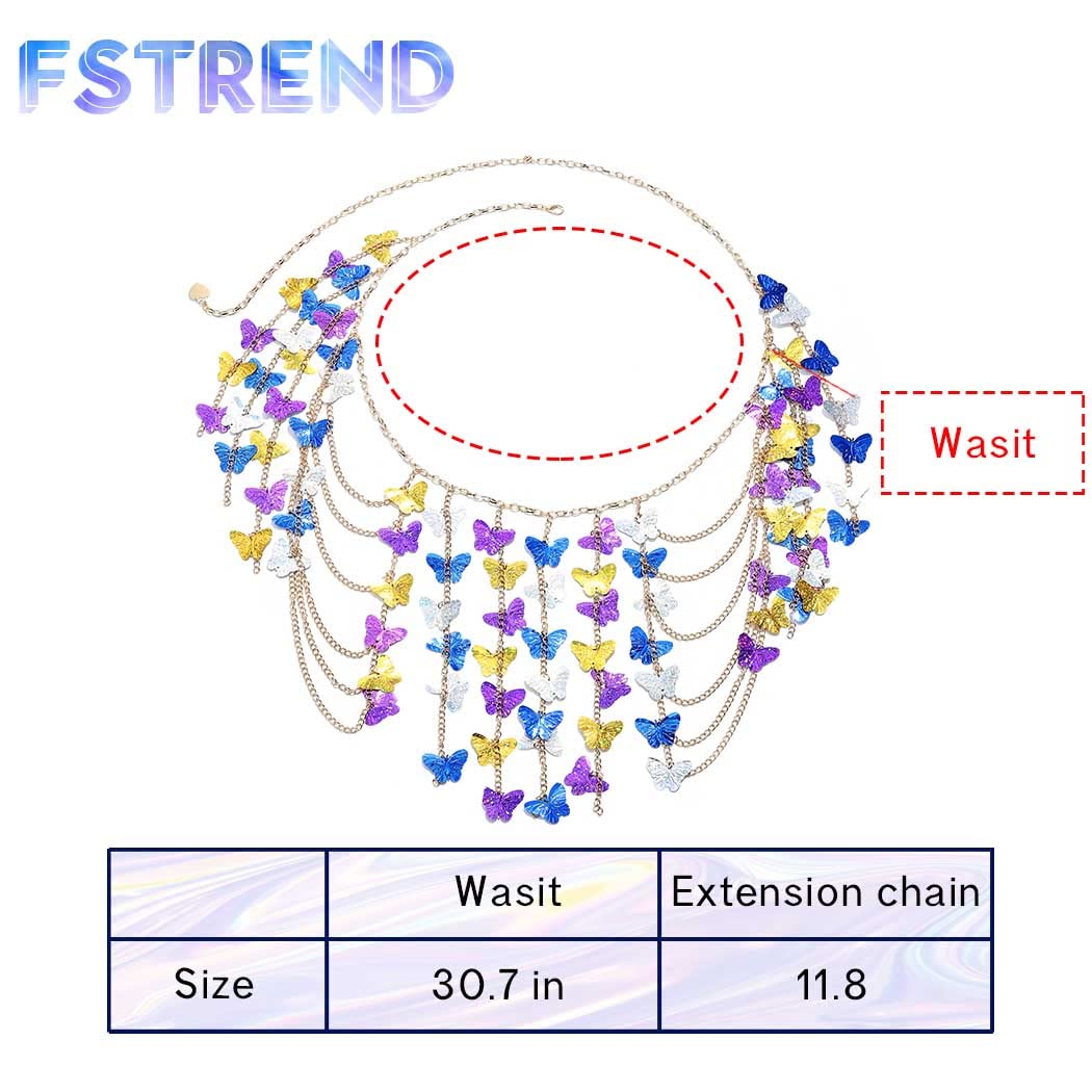 Fstrend Tassel Body Chains Gold Butterfly Sequin Dance Skirt Fringe Belly Waist Hip Chain Rave Nightclub Jewelry Accessories for Women