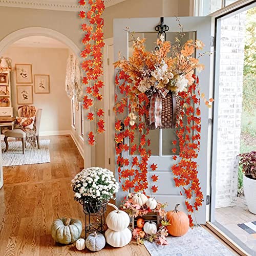 Sggvecsy 12 Pack 92Ft Fall Leaf Garland Artificial Maple Leaves Garland Silk Autumn Hanging Vines Red Ivy Garland for Thanksgiving Home Wedding Party Garden Fireplace Christmas Decor