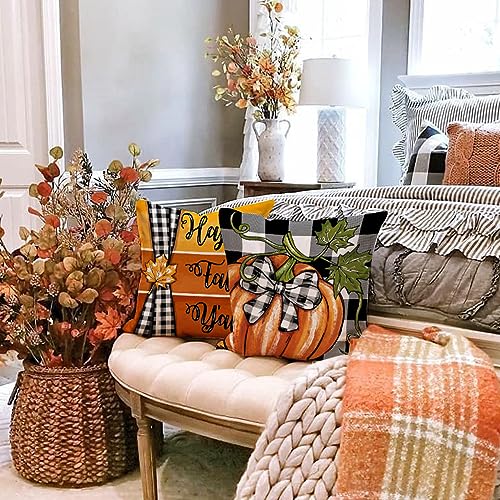 DFXSZ Fall Pillow Covers 18x18 inch Set of 4 Buffalo Check Pumpkin Truck Farmhouse Decorations Happy Fall Autumn Thanksgiving Decoration for Home Couch 120