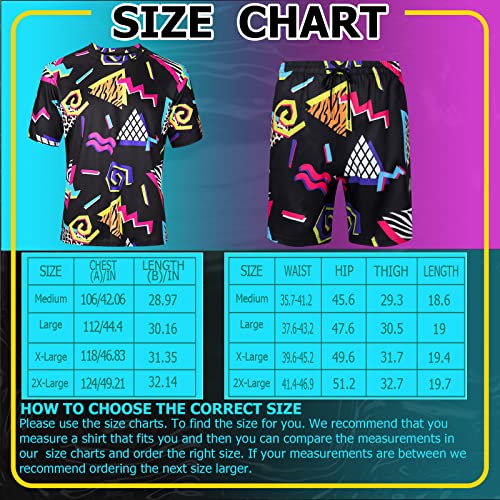 Men's 2 Pieces 80s 90s Outfit Retro Shirts and Shorts Set with Baseball Cap Hawaiian Summer Tracksuit for Summer Disco Party (Stylish Style, Large)