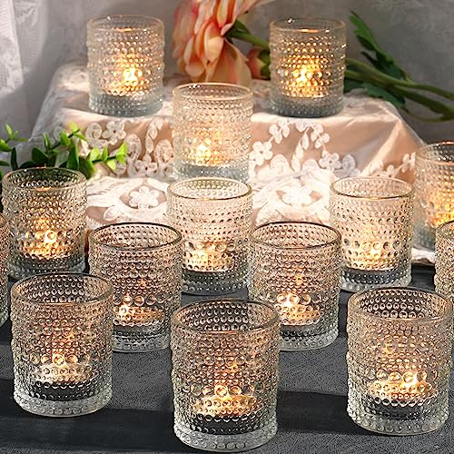 24 Pack Votive Candle Holders for Wedding Candle, Clear Glass DIY Wax Filling Romance Tealight Candle Holders for Wedding Table Decor, Gift, Home Decoration（Clear,24）