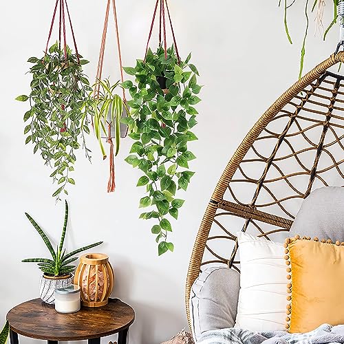 BLEUM CADE Fake Hanging Plants, 2pcs Artificial Hanging Plant, Faux Pothos Vines Hanging Plant Greenery for Wall Home Living Room Indoor Outdoor Decor (No Baskets)