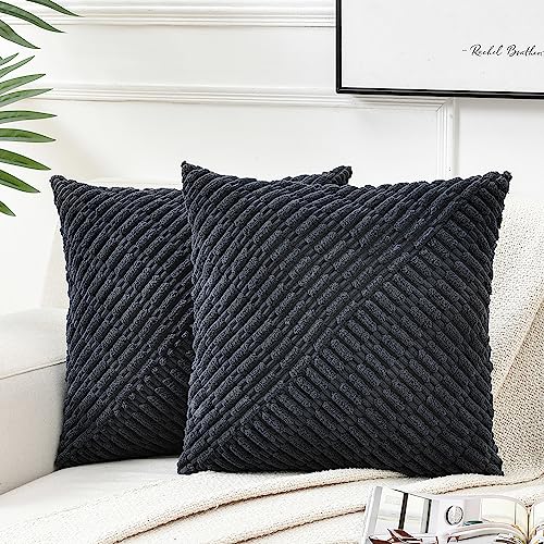 Fancy Homi 2 Packs Black Decorative Throw Pillow Covers 20x20 Inch for Living Room Couch Bed Sofa, Rustic Farmhouse Boho Home Decor, Soft Corss Corduroy Twill Textured Square Cushion Case 50x50 cm