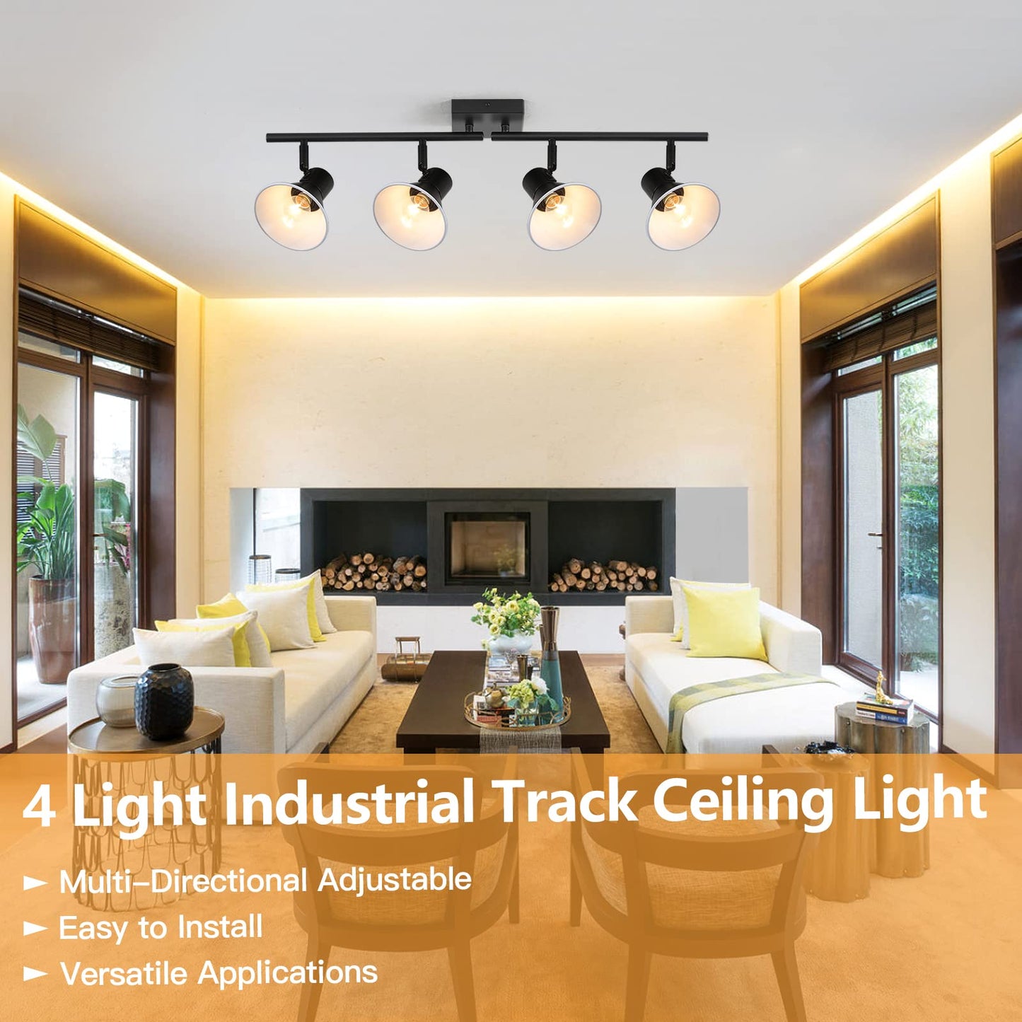 MUEOF Modern Track Lighting Fixtures Ceiling, 4 Light Directional Ceiling Spot Light,Black Track Light for Kitchen, Dining Room, Dining Table, Bedroom, Living Room, Entryway, Staircase, Art Display.