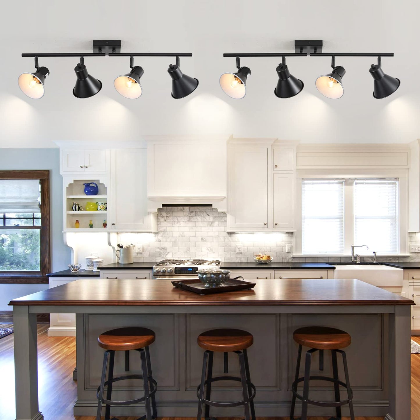 MUEOF Modern Track Lighting Fixtures Ceiling, 4 Light Directional Ceiling Spot Light,Black Track Light for Kitchen, Dining Room, Dining Table, Bedroom, Living Room, Entryway, Staircase, Art Display.