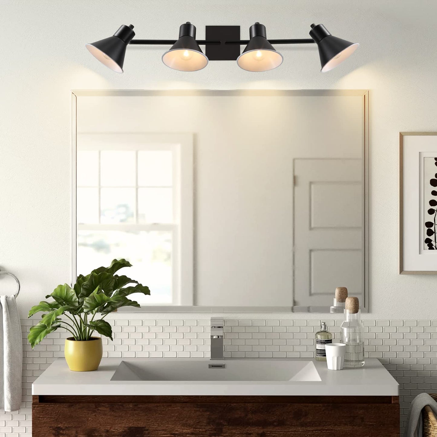 MUEOF Modern Track Lighting Fixtures Ceiling, 4 Light Directional Ceiling Spot Light,Black Track Light for Kitchen, Dining Room, Dining Table, Bedroom, Living Room, Entryway, Staircase, Art Display.