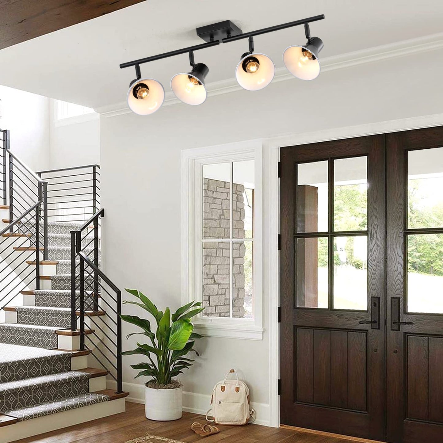 MUEOF Modern Track Lighting Fixtures Ceiling, 4 Light Directional Ceiling Spot Light,Black Track Light for Kitchen, Dining Room, Dining Table, Bedroom, Living Room, Entryway, Staircase, Art Display.